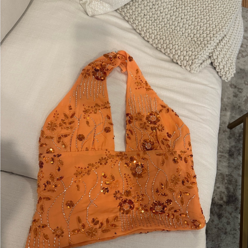 Peppermayo Vibrant Orange Sequin Top